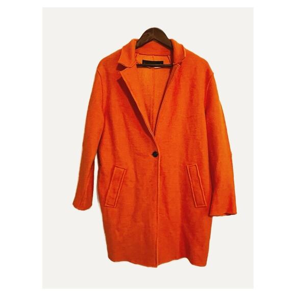 Zara Wool Blend Cocoon Coat Orange Small - Picture 2 of 11